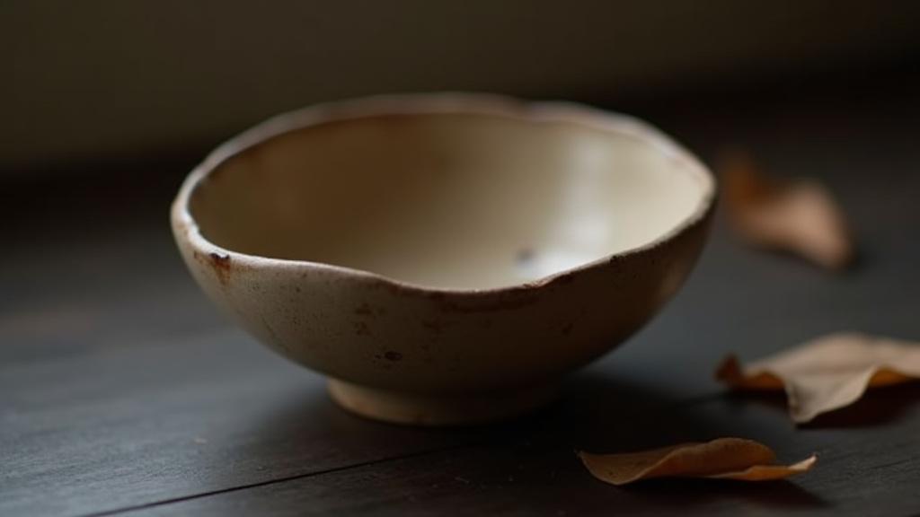 侘び寂びの美学を体現する、ひび割れのある素朴な陶器